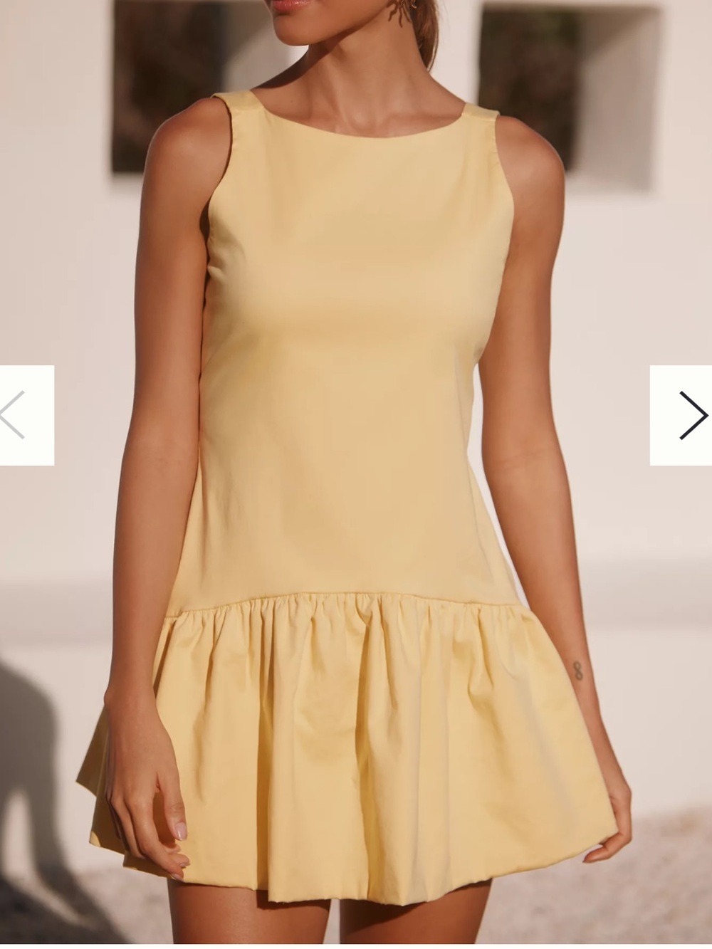 Peixoto Yellow Sleeveless Ruffle-Hem Mini Dress